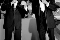 Tony Bennett and Frank Sinatra photographed on an ABC Television special in 1979 